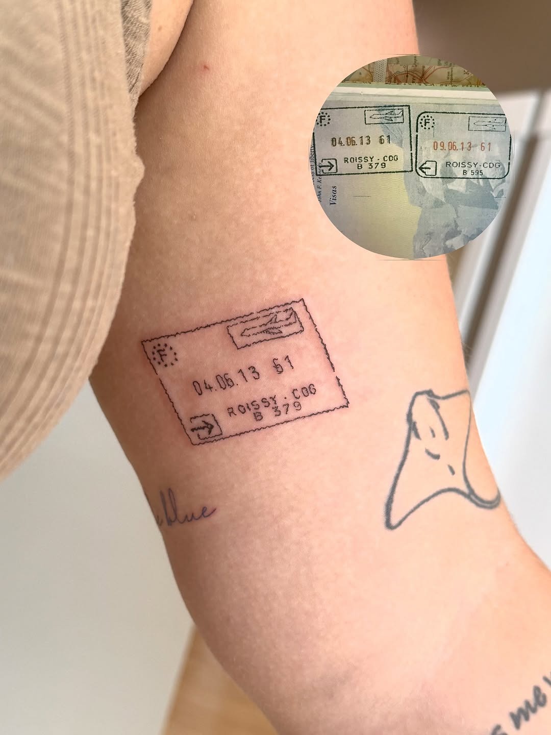 Unique passport stamp tattoo design on skin Tattoo Design