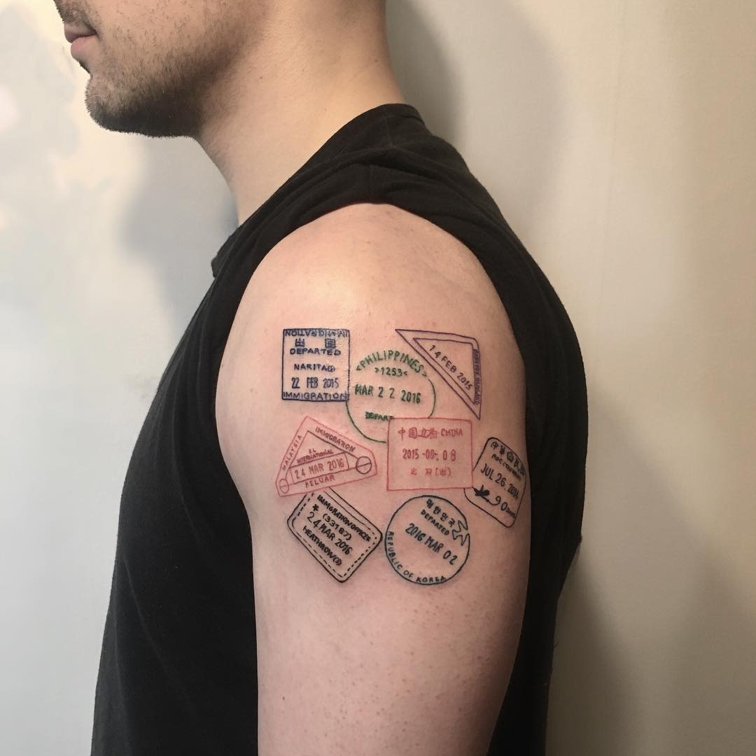 Unique passport stamps inked on skin Tattoo Design