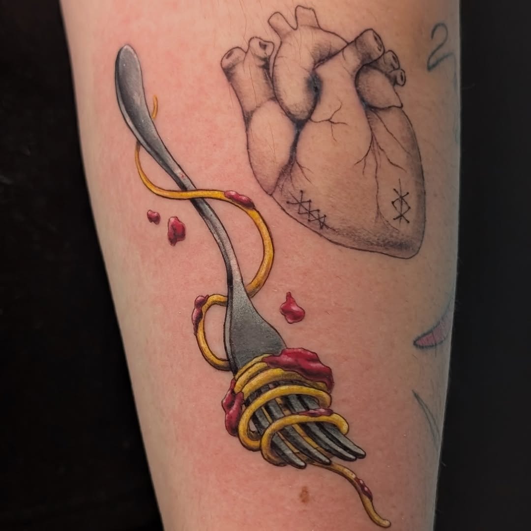 A creative blend of heart and pasta elements Tattoo Design