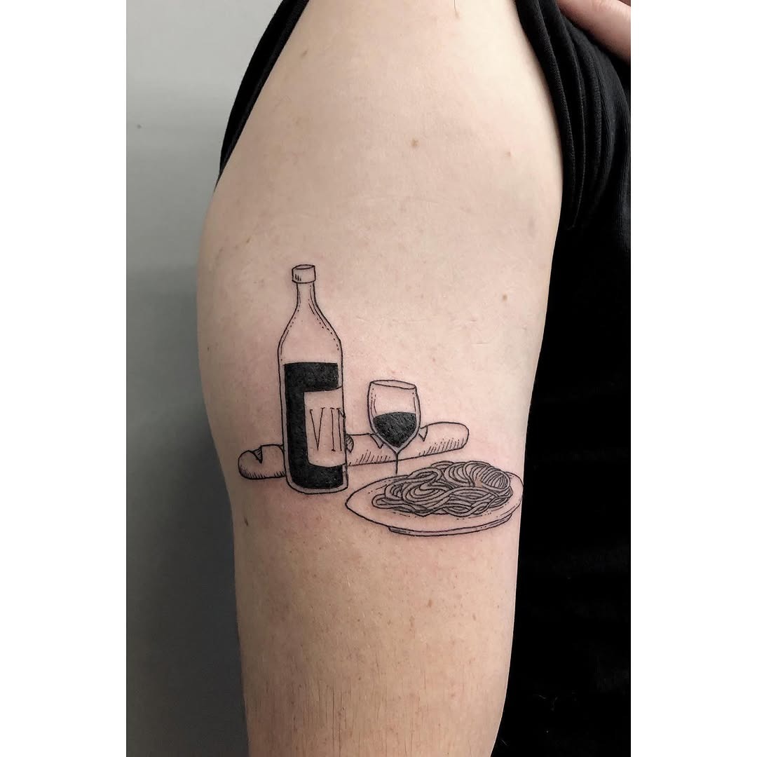 A playful dinner-themed tattoo design Tattoo Design