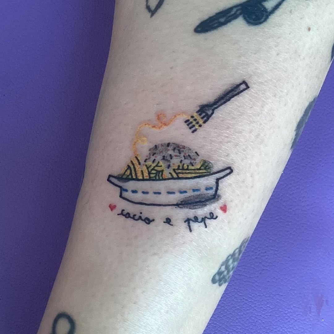 Charming bowl of spaghetti inked with love Tattoo Design