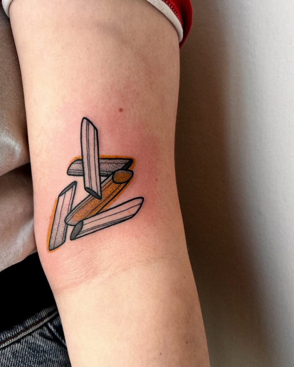 Colorful Pasta Tattoo with Abstract Elements Tattoo Design