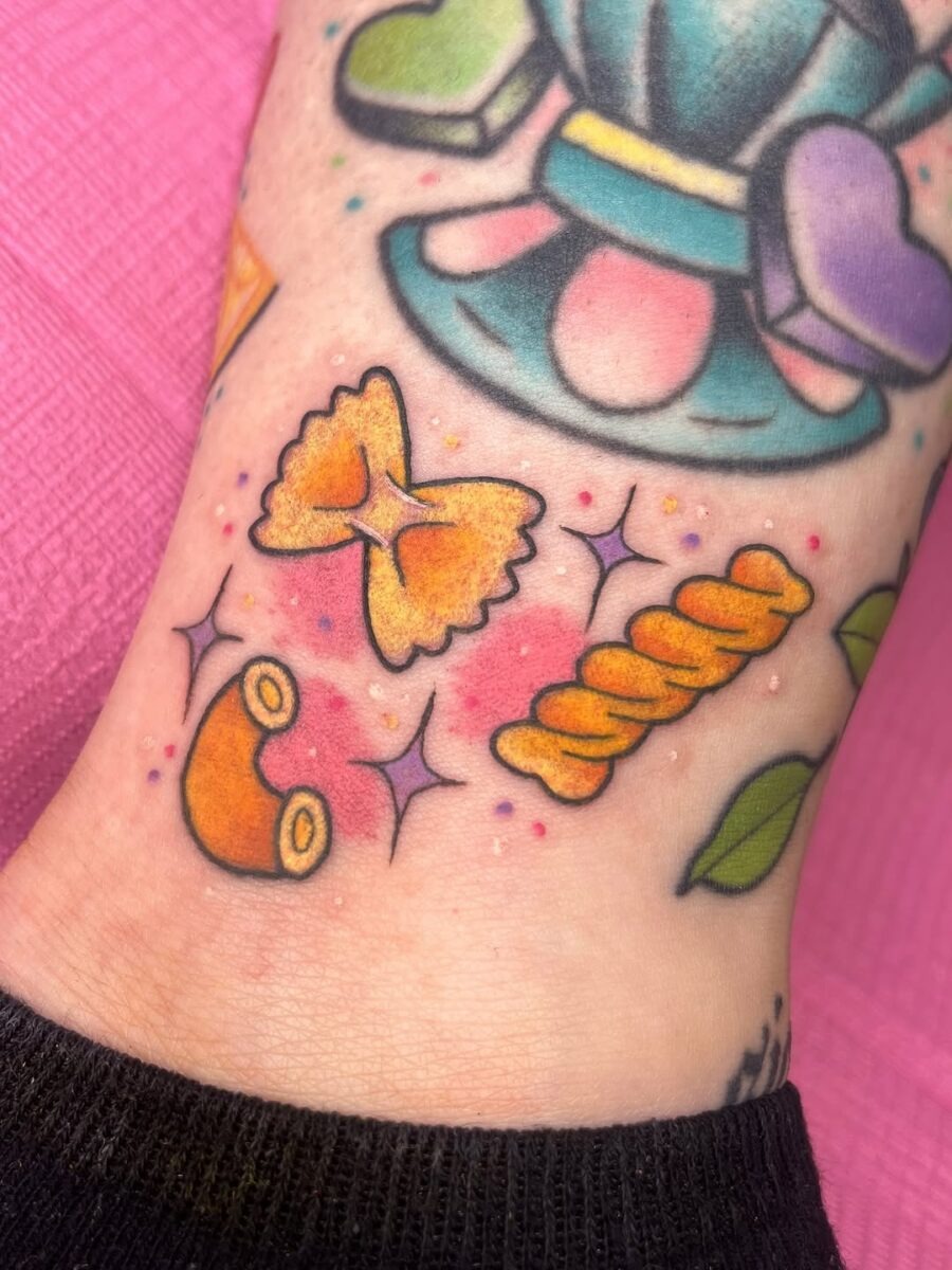 Fun and vibrant pasta-themed tattoo collection Tattoo Design