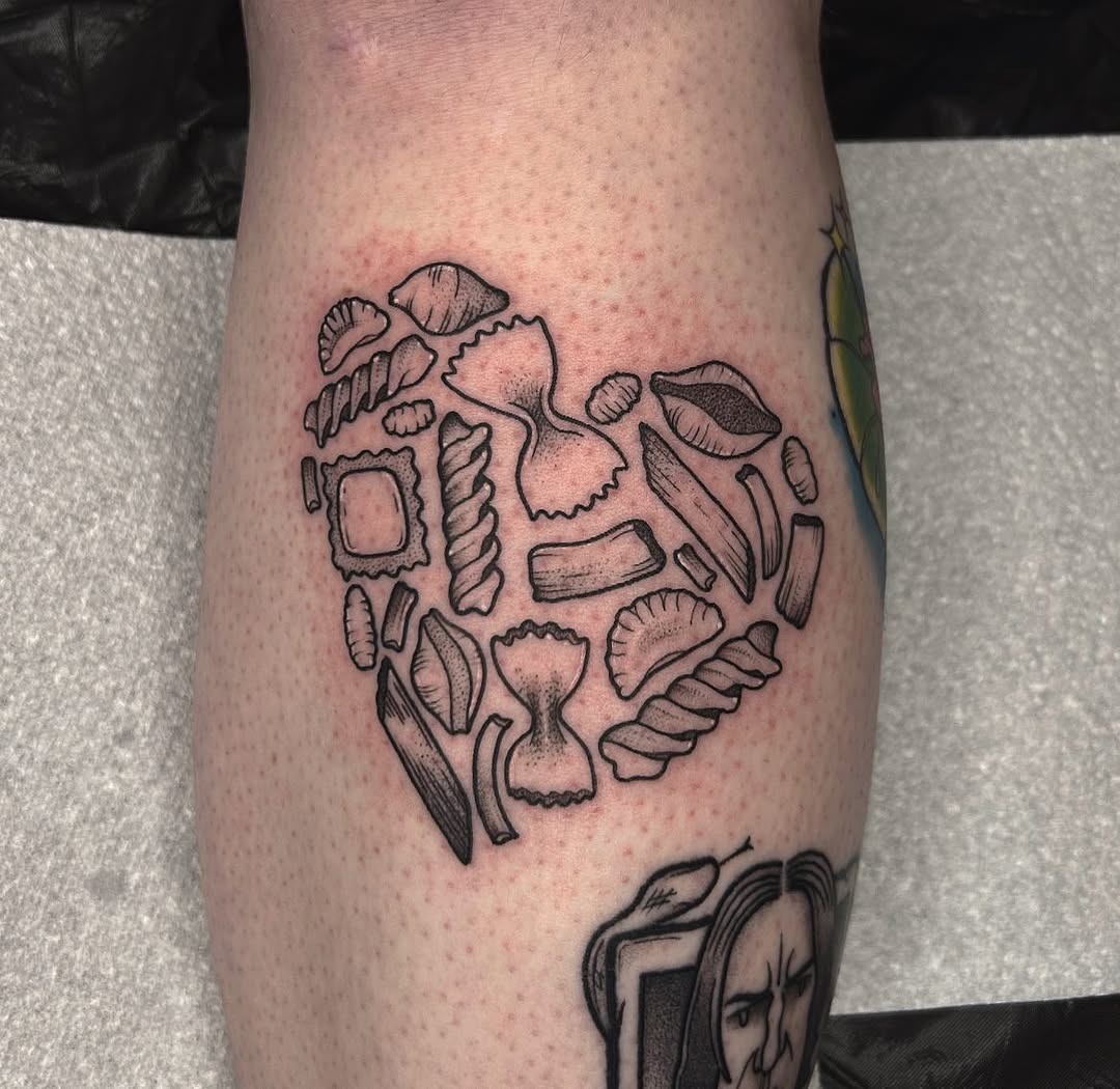 Heart-shaped pasta tattoo showcases culinary passion Tattoo Design