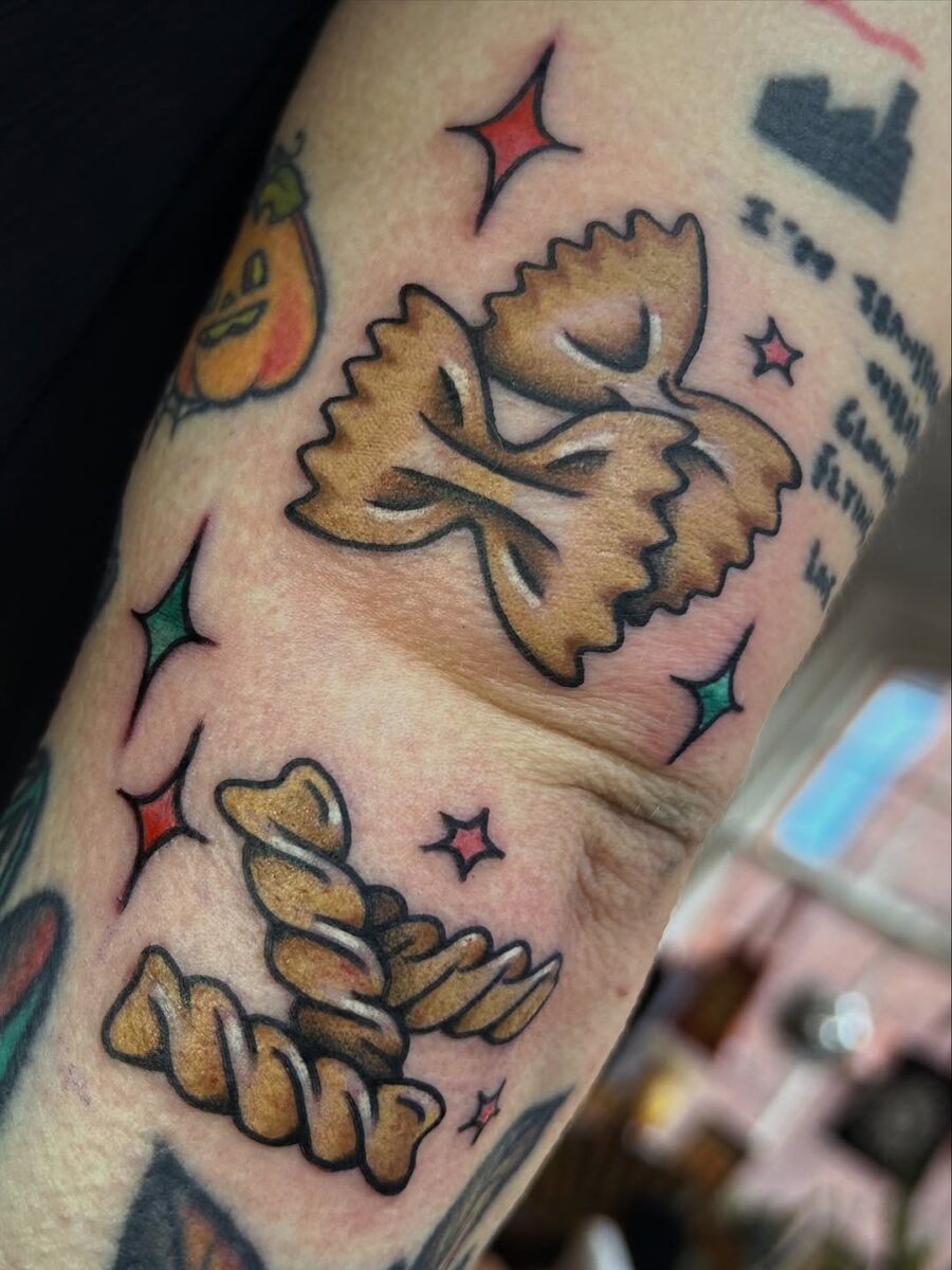 Unique Pasta Tattoos with Colorful Stars Tattoo Design