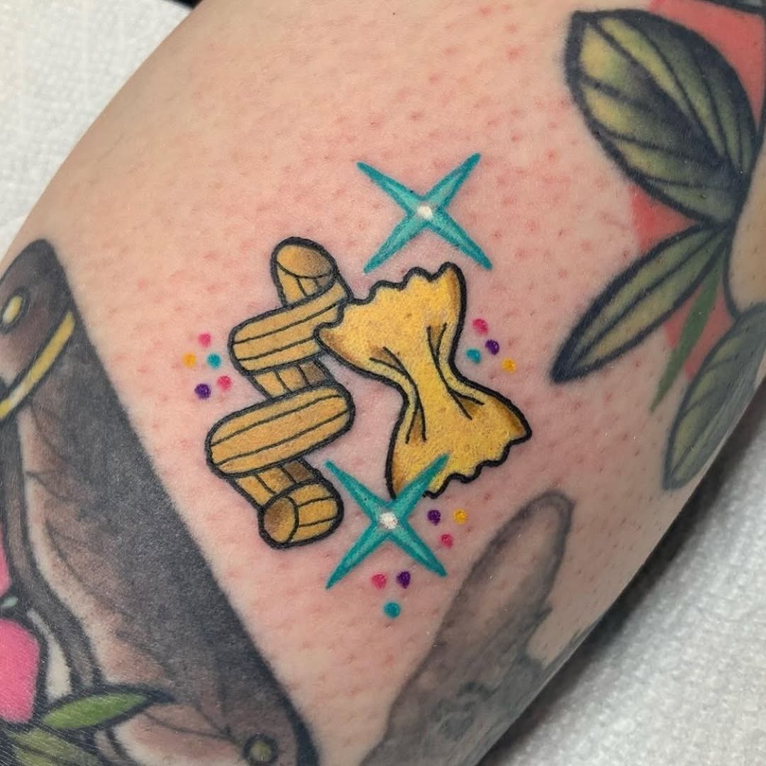 Whimsical farfalle and twirling pasta design tattoo Tattoo Design