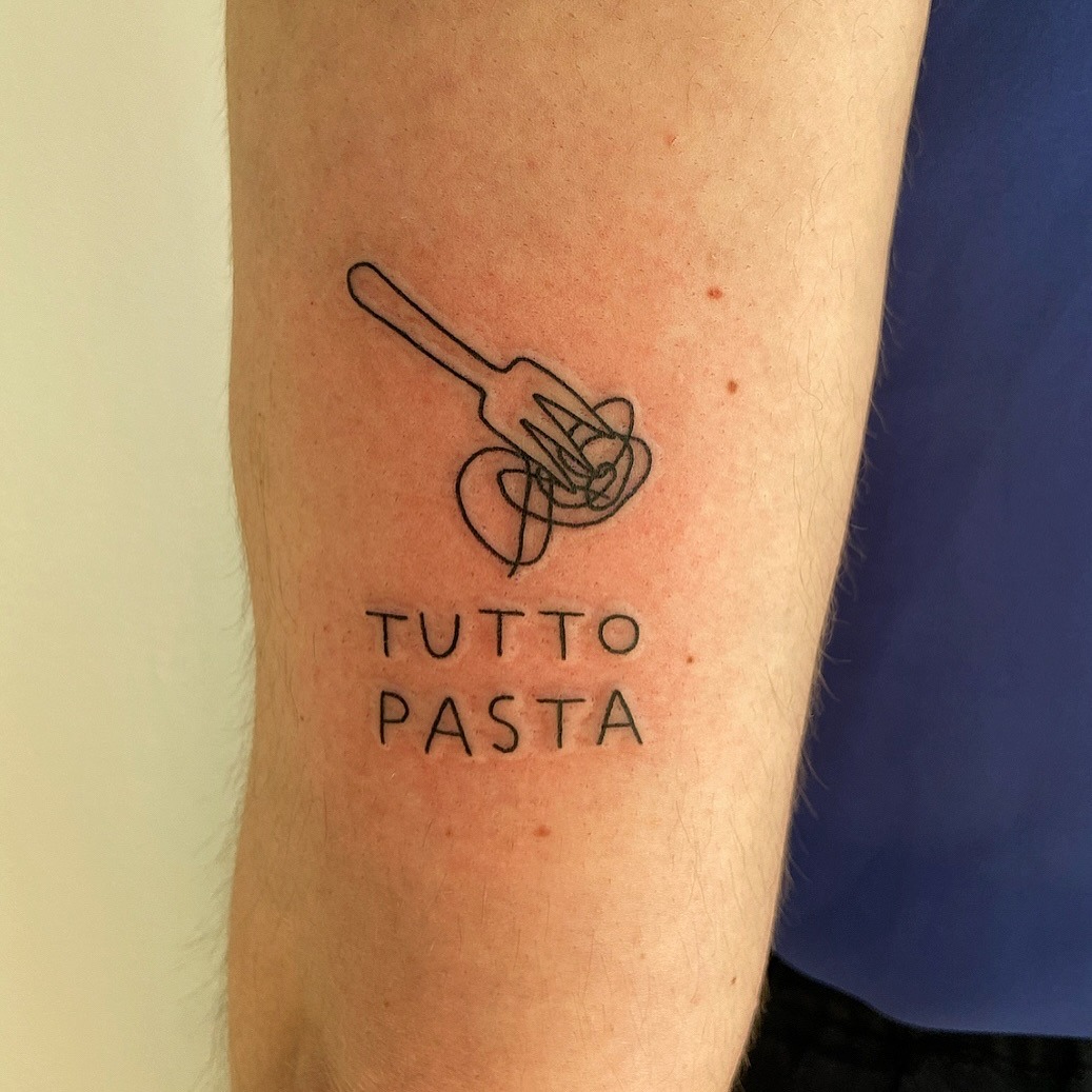 Whimsical fork and spaghetti tattoo design Tattoo Design