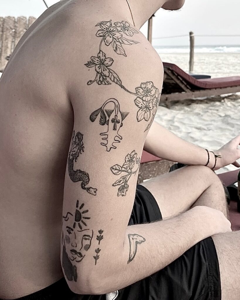 Eclectic Nature-Inspired Patchwork Tattoo Tattoo Design