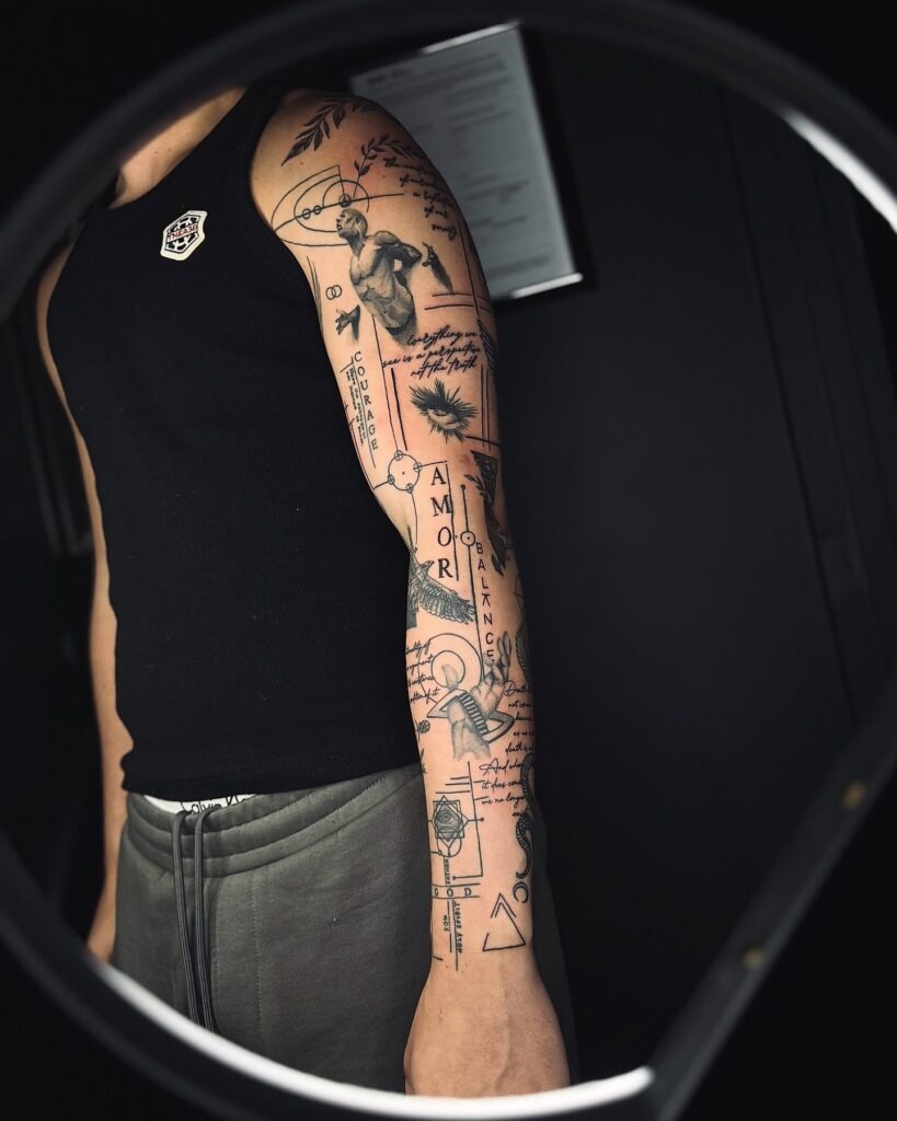 Forest Forager Nature Patchwork Sleeve Tattoo Design