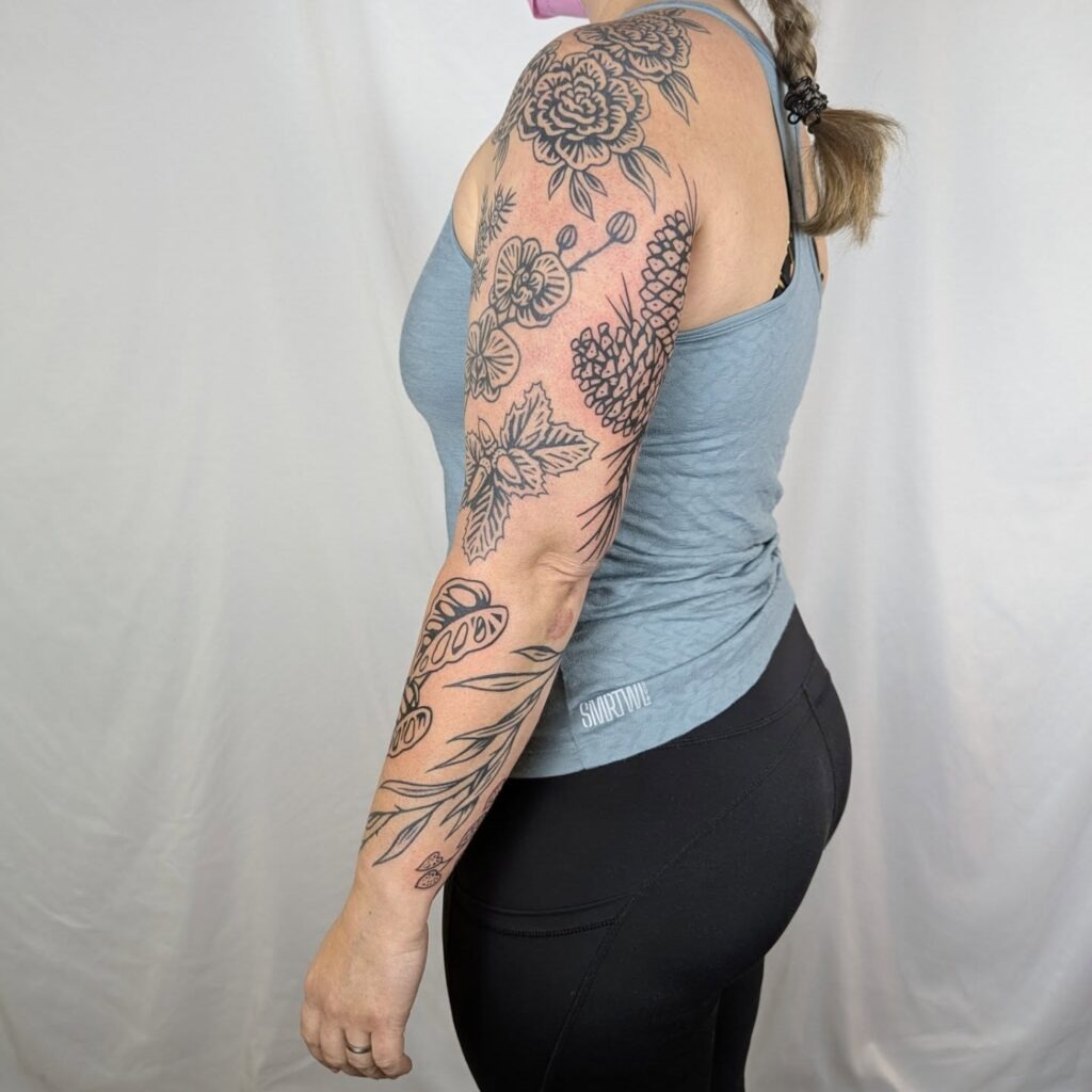 Full Floral Forest Patchwork Sleeve Tattoo Tattoo Design