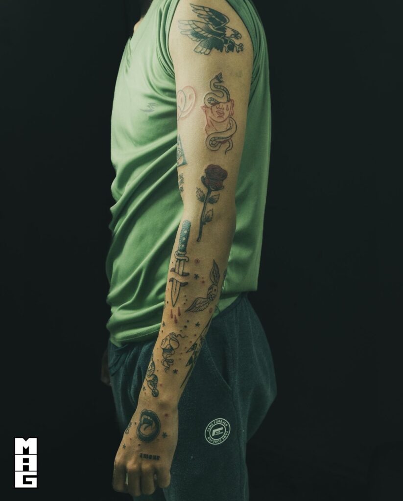 Mystical Woodland Patchwork Sleeve Tattoo Design