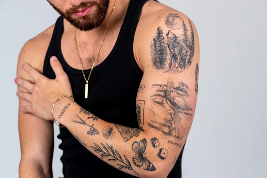 Nature and Emotion Patchwork Arm Sleeve Tattoo Design