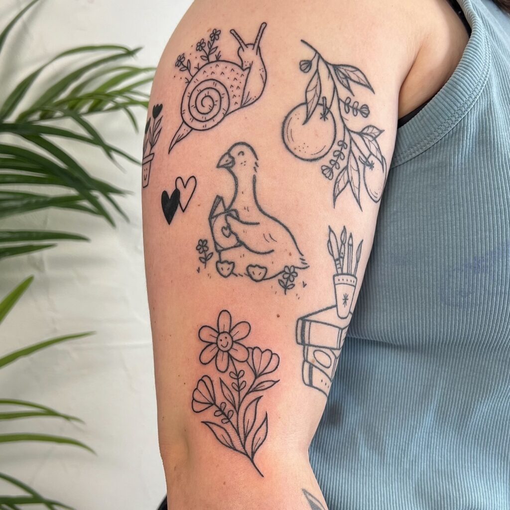 Philosophical Linework Patchwork Tattoo Sleeve Tattoo Design
