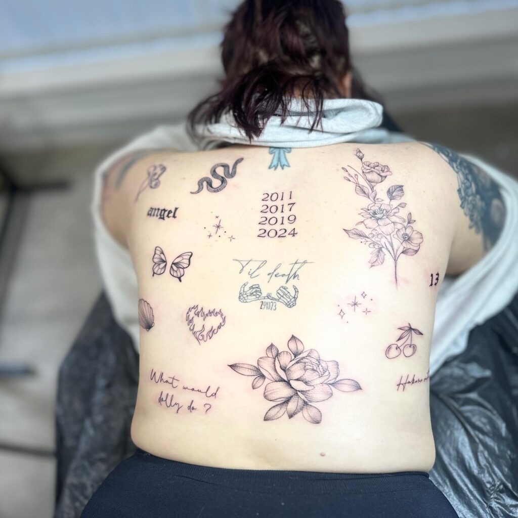 Sentimental Symbolism Patchwork Back Tattoo Tattoo Design