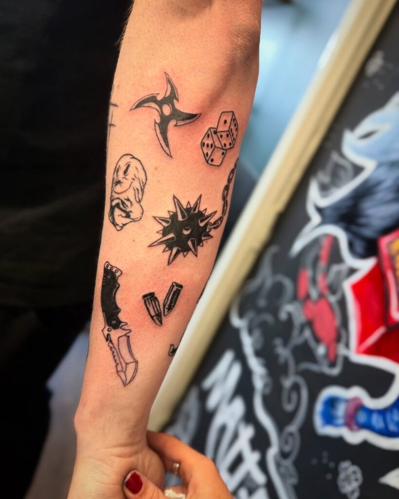 Spooky Cartoon Graveyard Patchwork Tattoo Tattoo Design