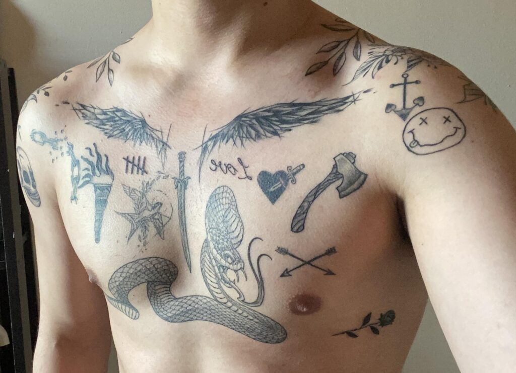Symbolic Chaos Patchwork Chest Tattoo Tattoo Design