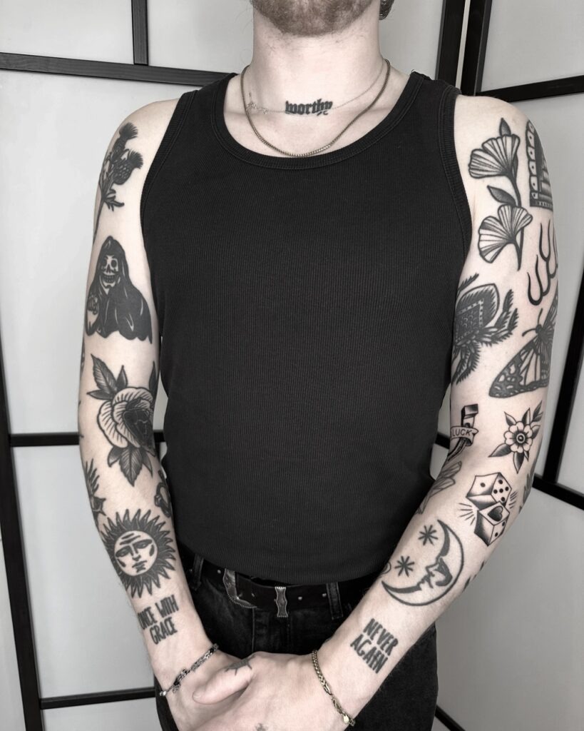 Traditional Blackwork Patchwork Arm Tattoos Tattoo Design