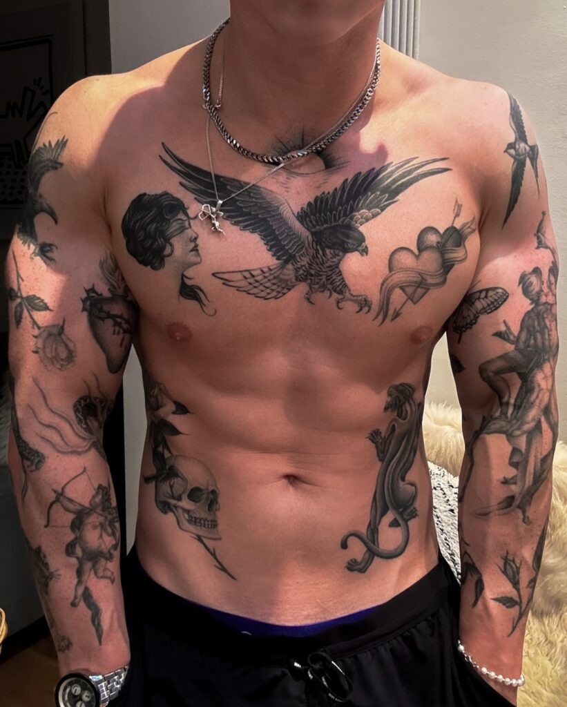 Winged Chest and Mythic Patchwork Tattoo Tattoo Design
