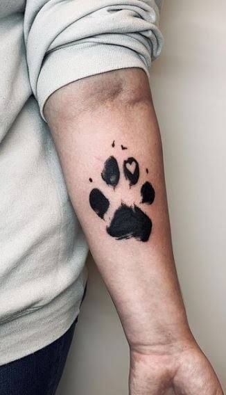 Brushstroke Paw Print with Heart Tattoo Design