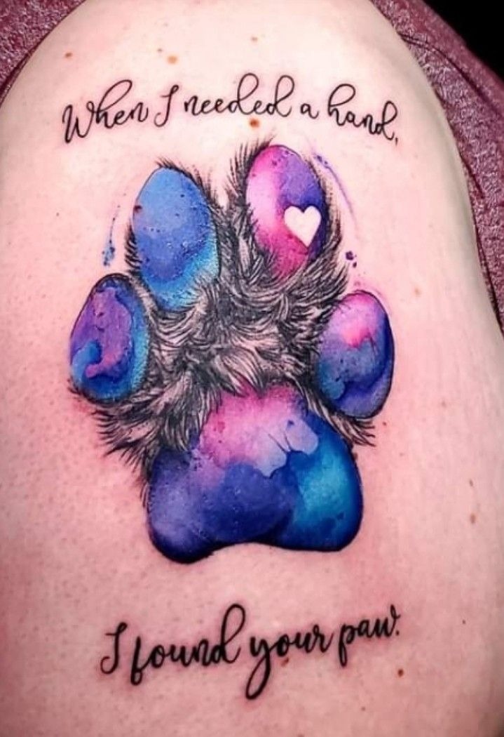 Colorful Paw Print Quote Memorial Tattoo Design