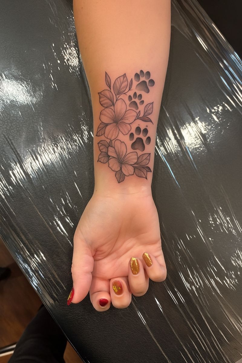 Floral Paw Print Wrist Tattoo Tattoo Design