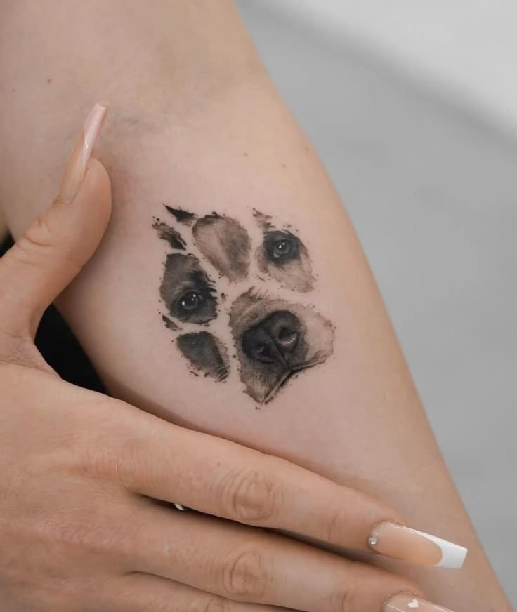 Realistic Dog Face Paw Design Tattoo Design