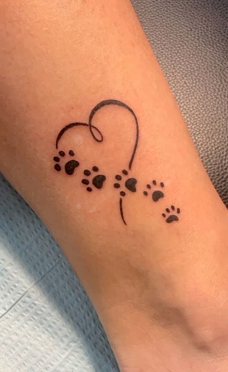 Tiny Paw Print Heart Trail Tattoo Design
