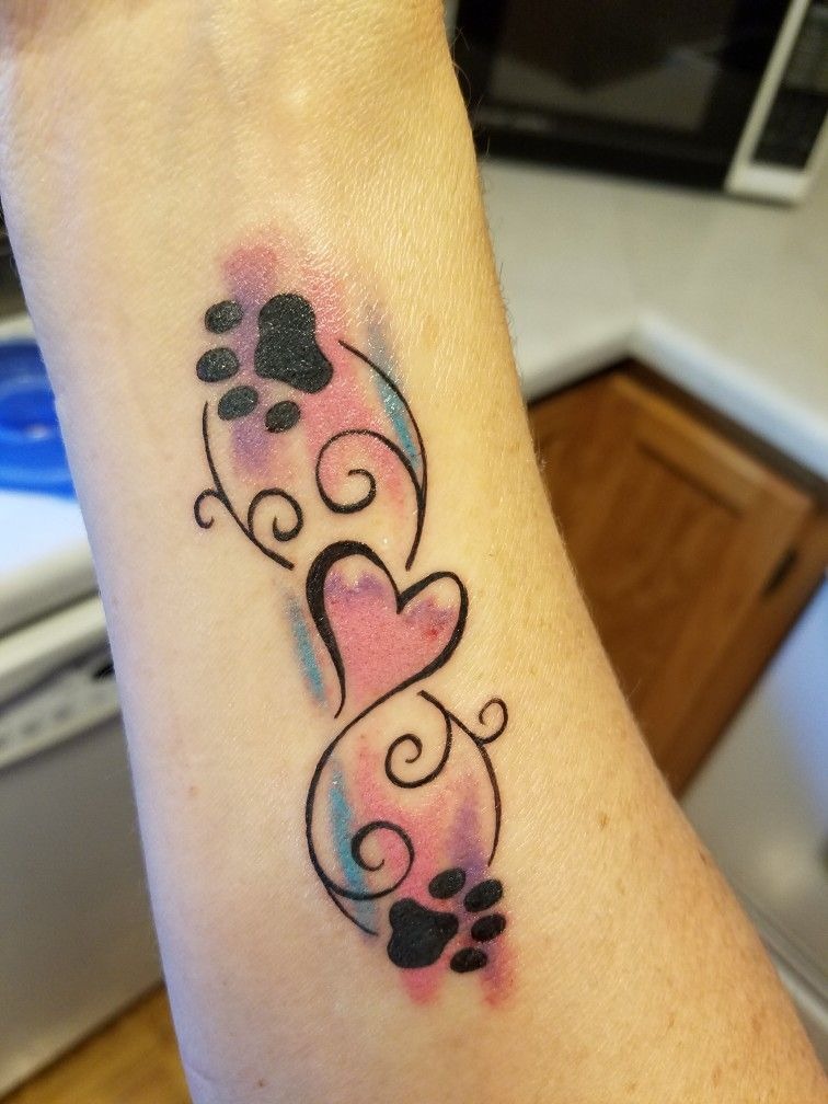 Watercolor Heart and Paw Prints Tattoo Design