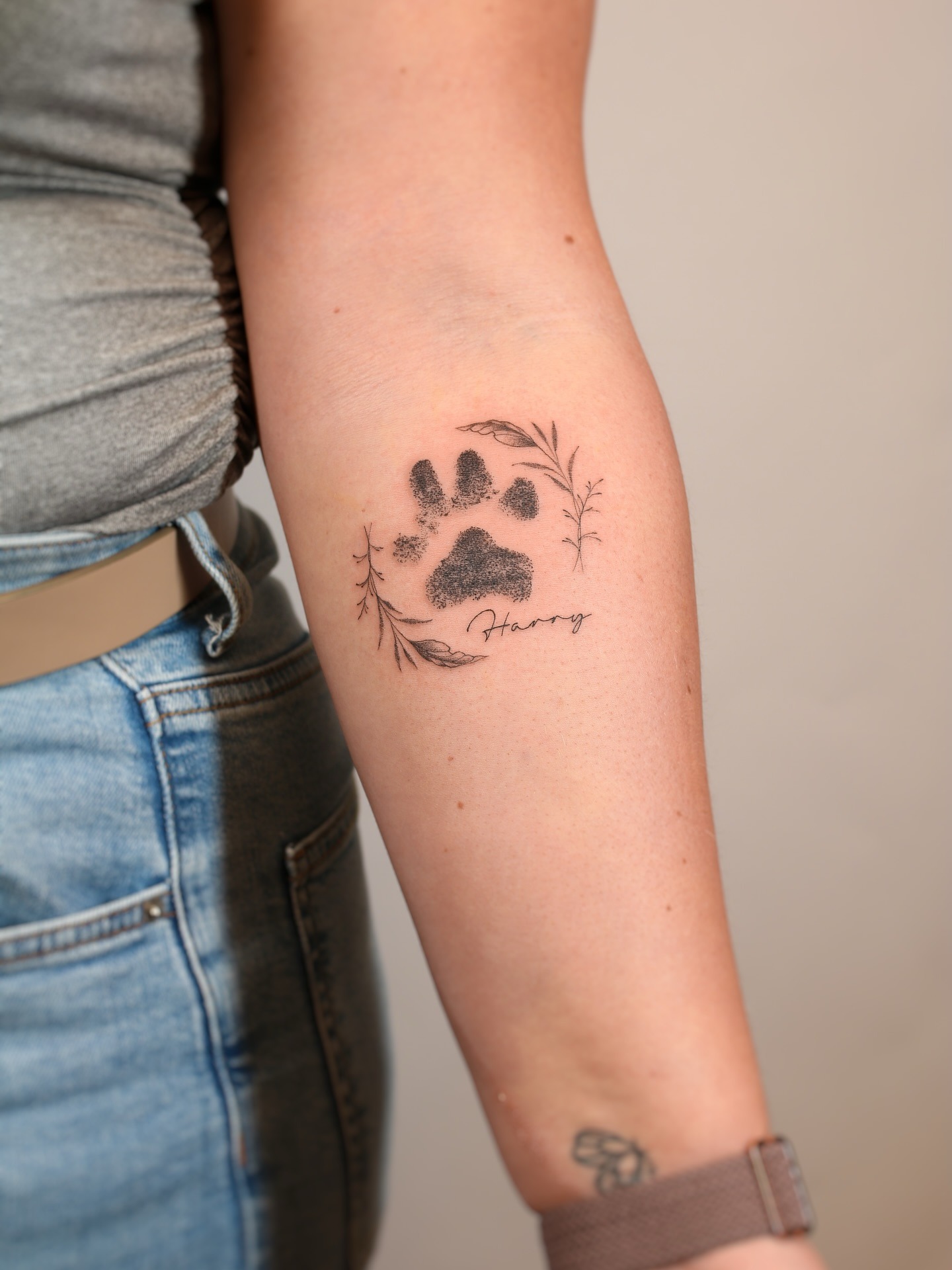 Floral Pawprint Name Tattoo Tattoo Design