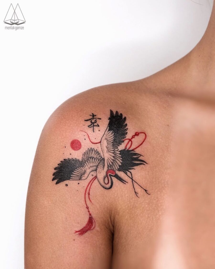 Elegant crane tattoo symbolizes peace and harmony. Tattoo Design