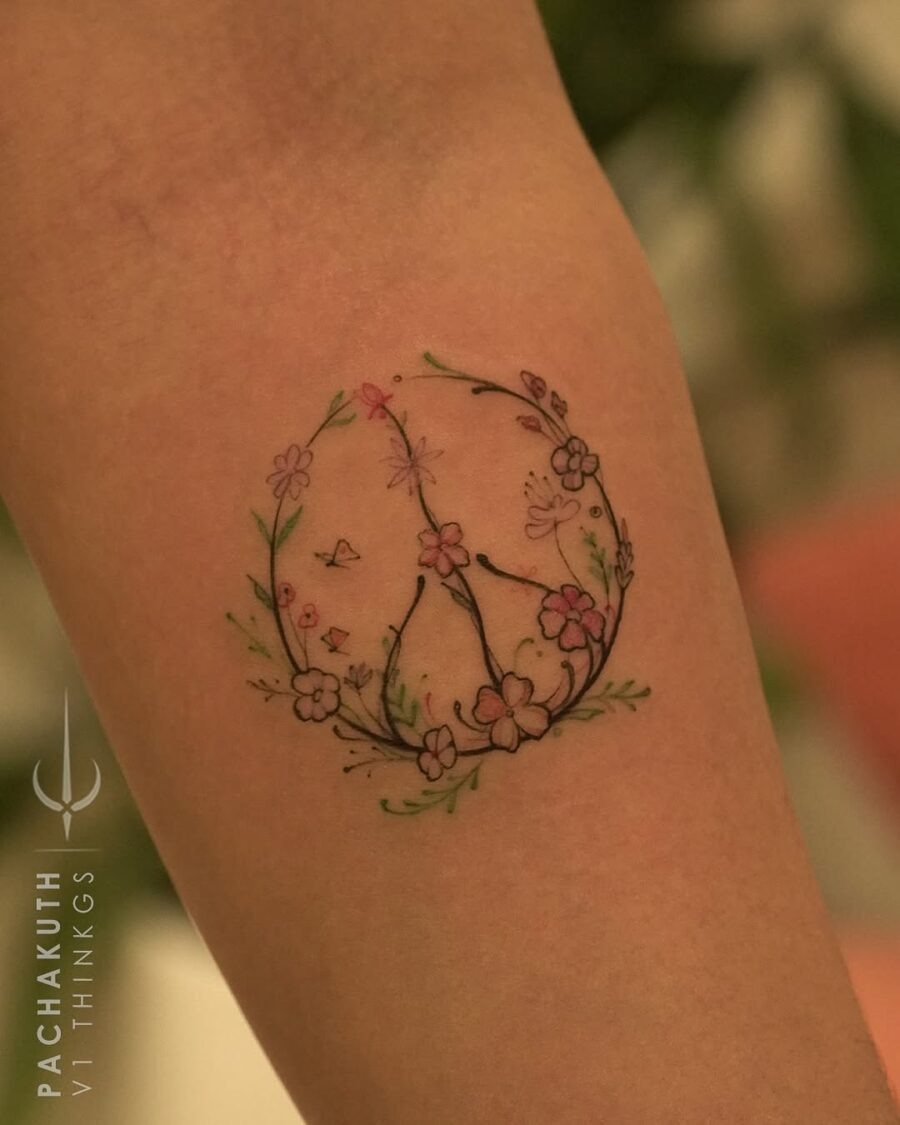 Floral Peace Sign Tattoo Illustrates Serenity Tattoo Design