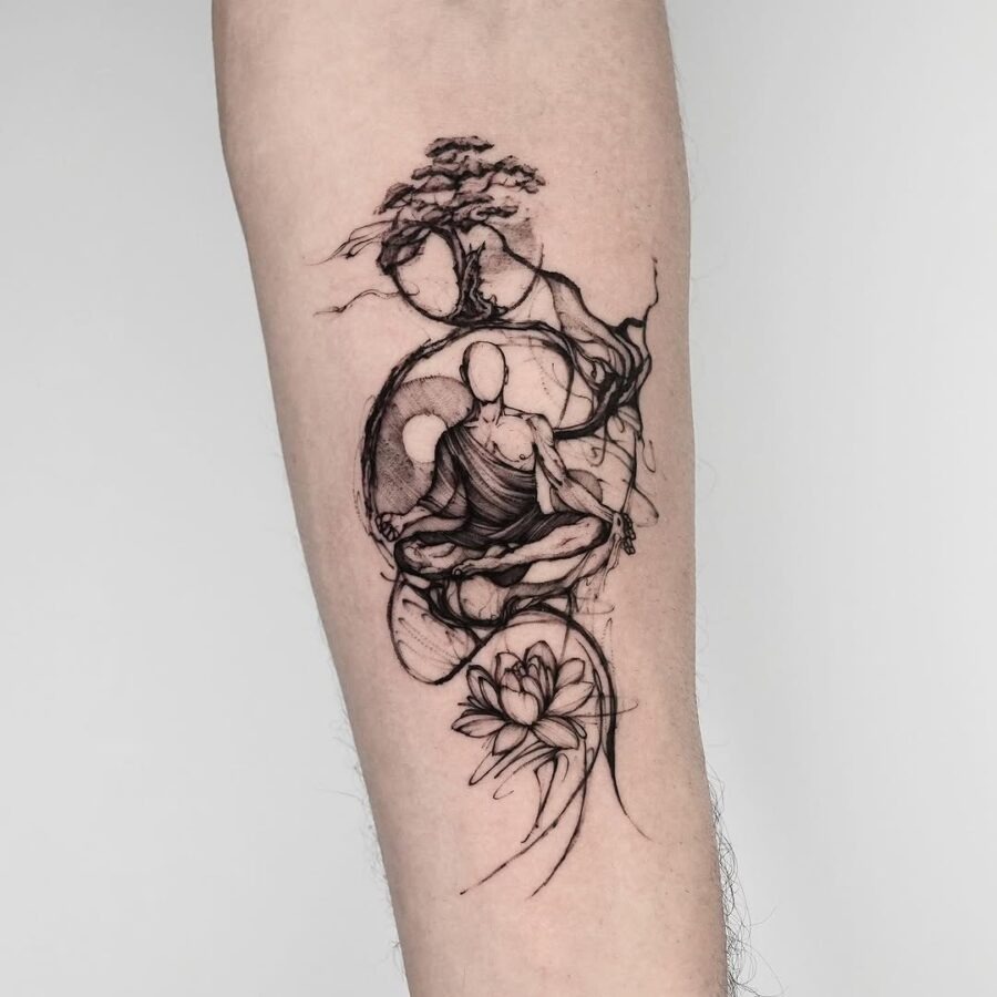 Meditative tattoo symbolizes inner peace and tranquility. Tattoo Design