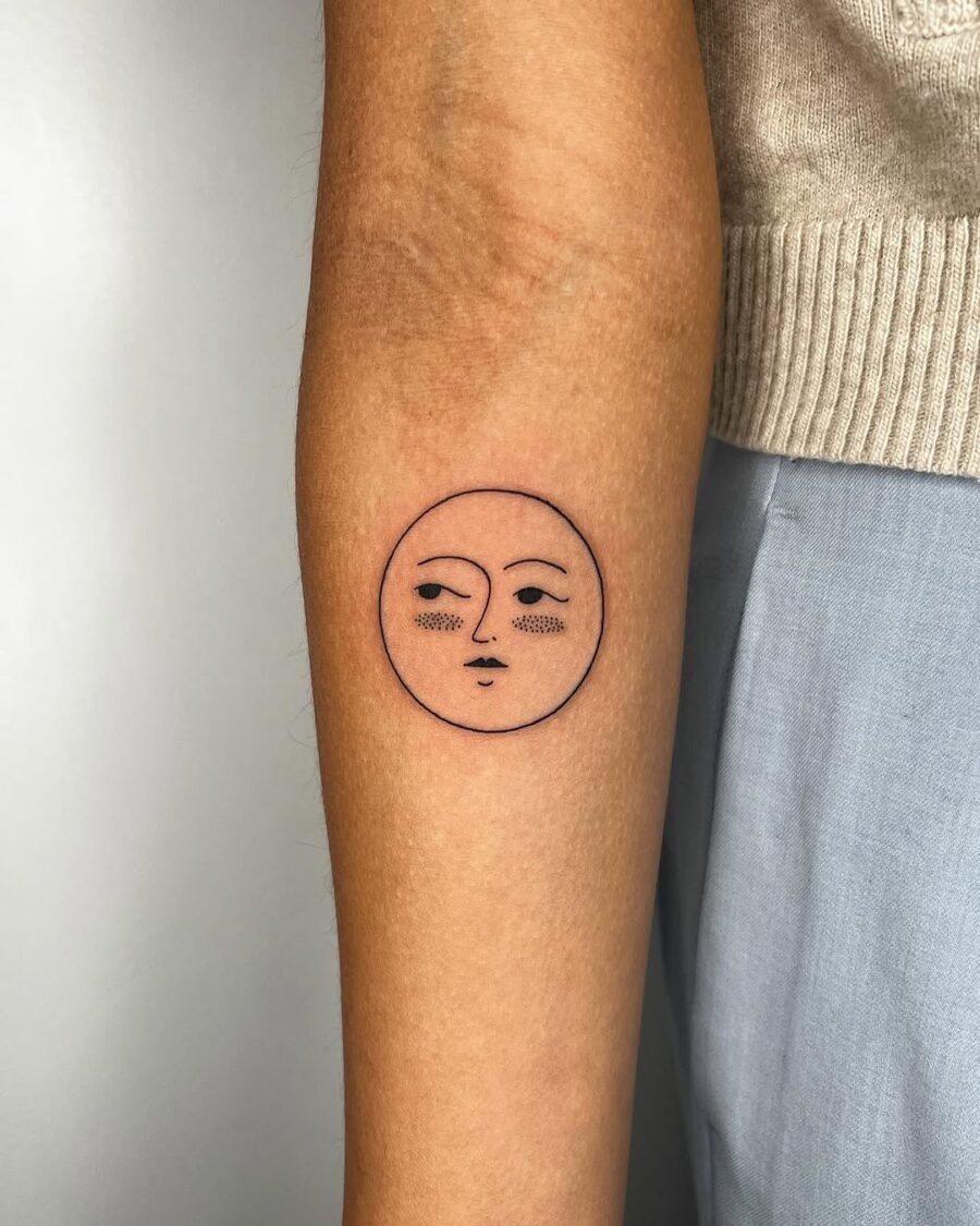 Minimalist sun face tattoo radiating calm vibes Tattoo Design