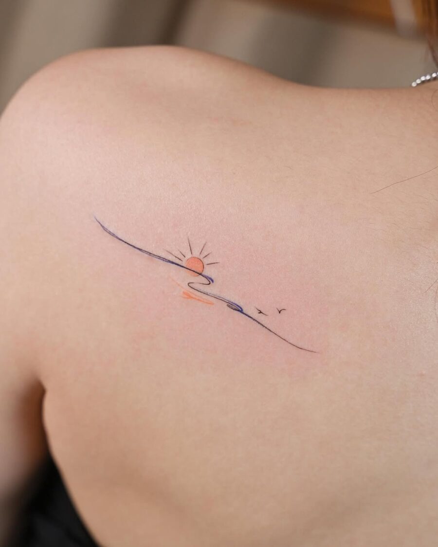 Minimalist sunset tattoo representing tranquility Tattoo Design