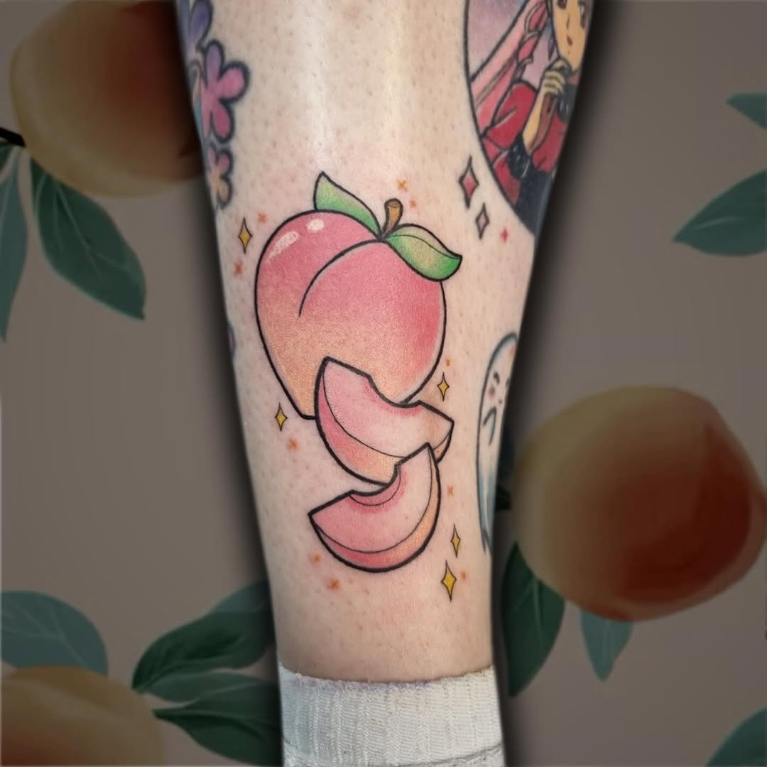 Charming peach tattoo with a playful vibe Tattoo Design