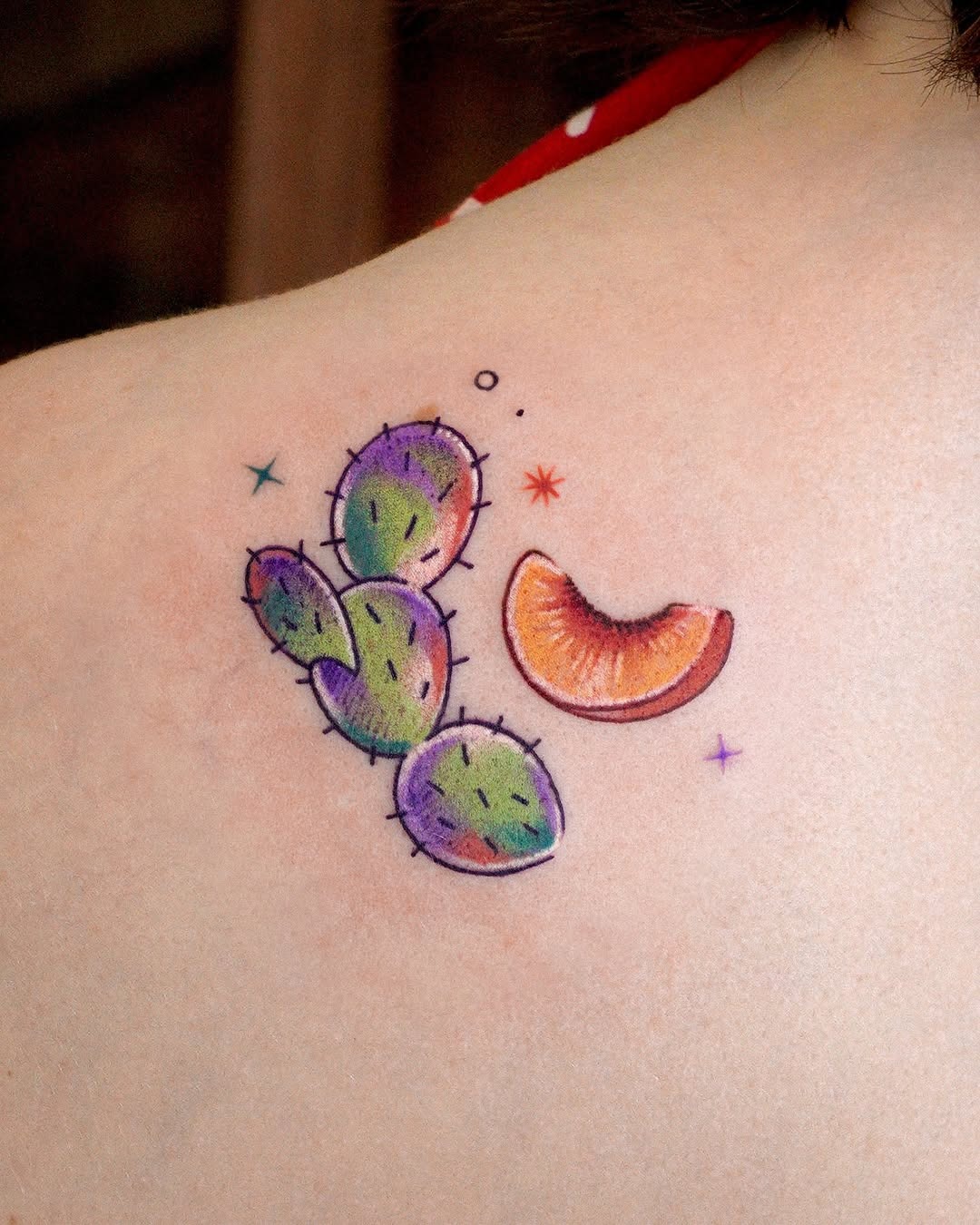 Vibrant cactus and peach tattoo design Tattoo Design