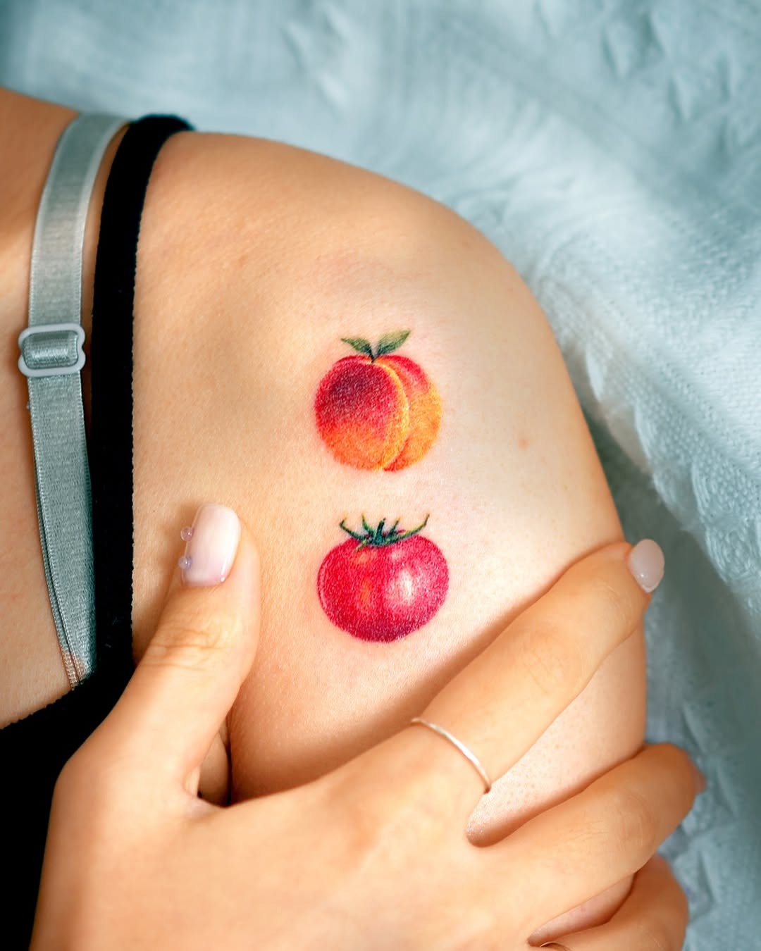 Vibrant peach and tomato tattoos for fresh vibes Tattoo Design
