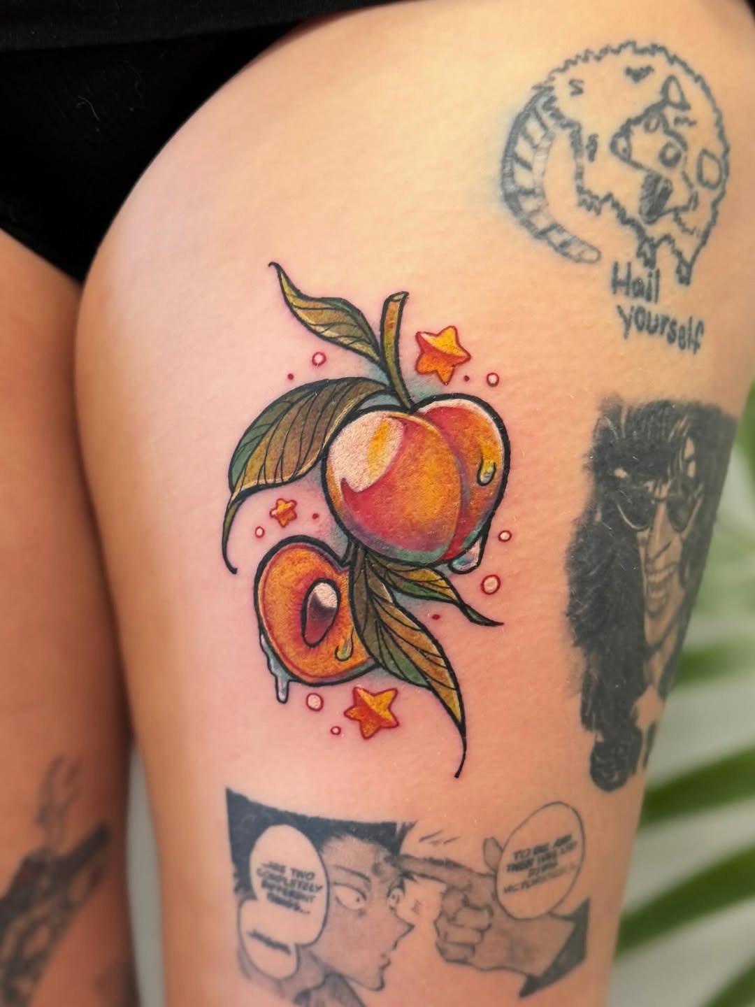 Vibrant peach tattoo for fruity vibes Tattoo Design