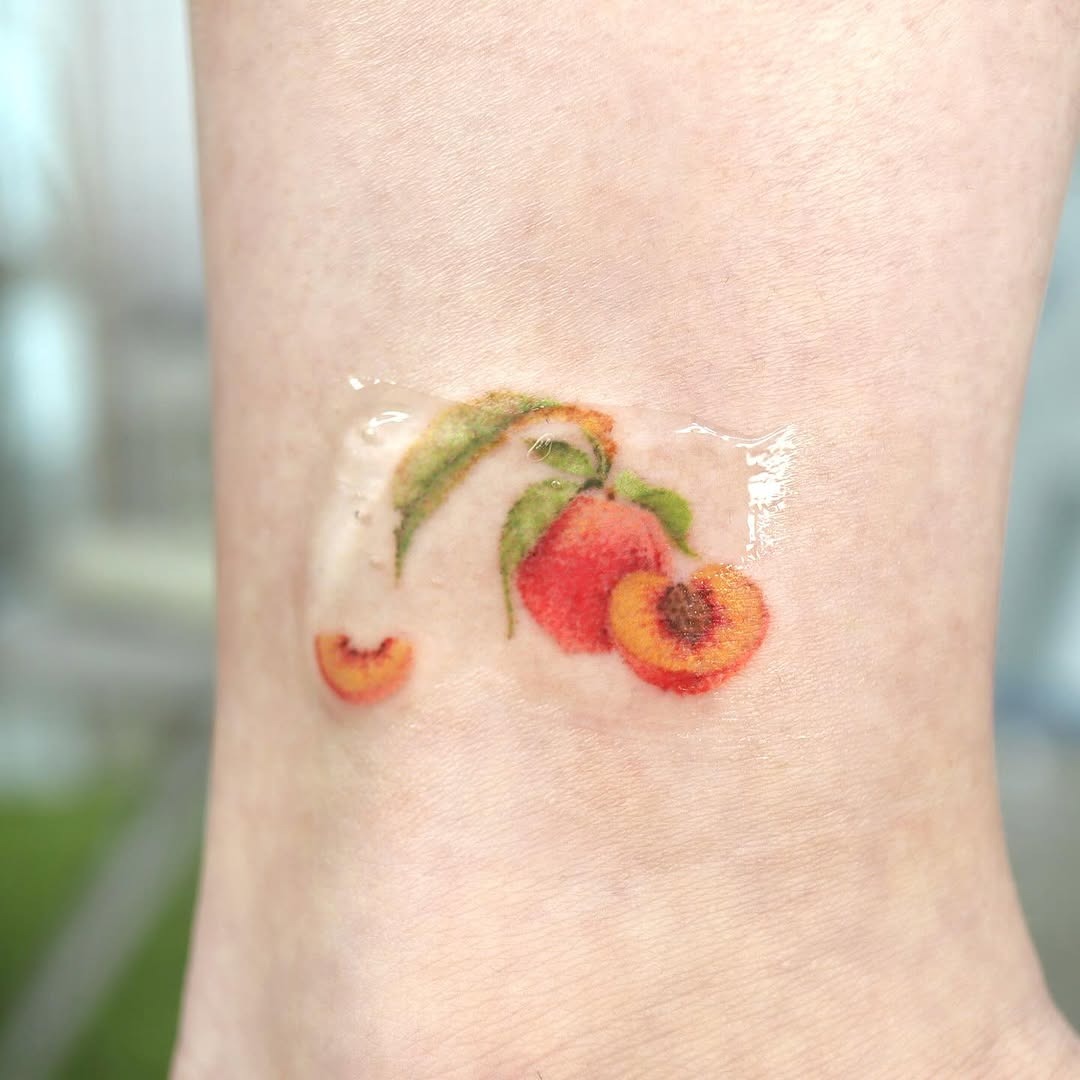 Vibrant Peach Tattoo on Ankle Tattoo Design