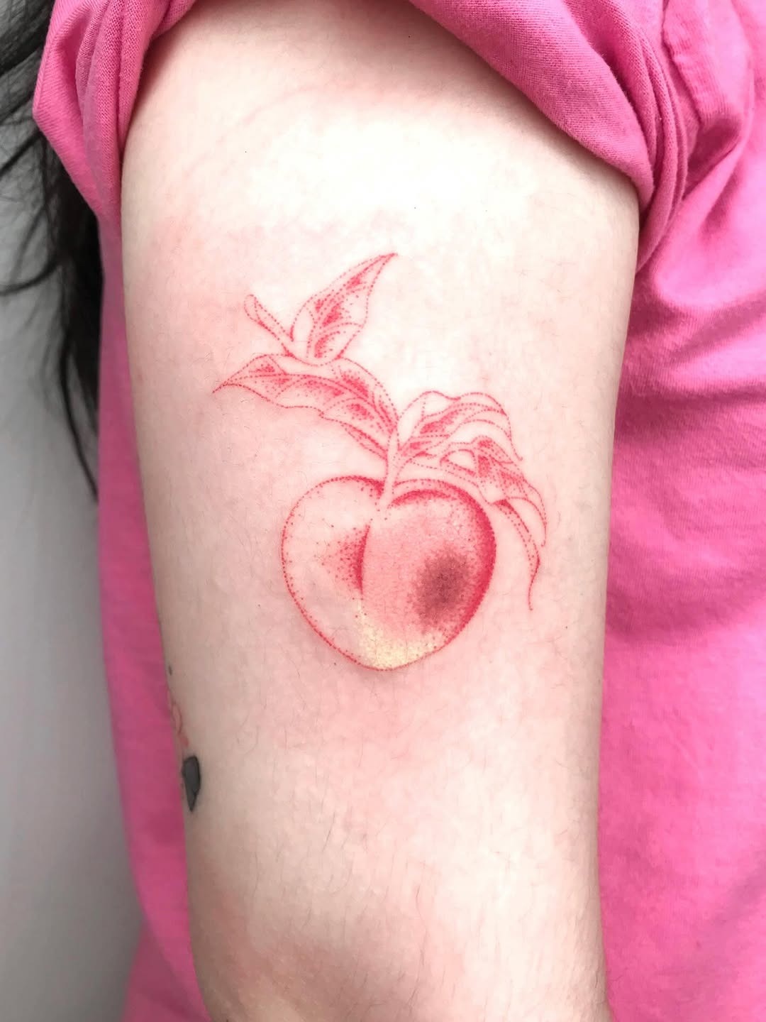 Whimsical peach tattoo with delicate details Tattoo Design