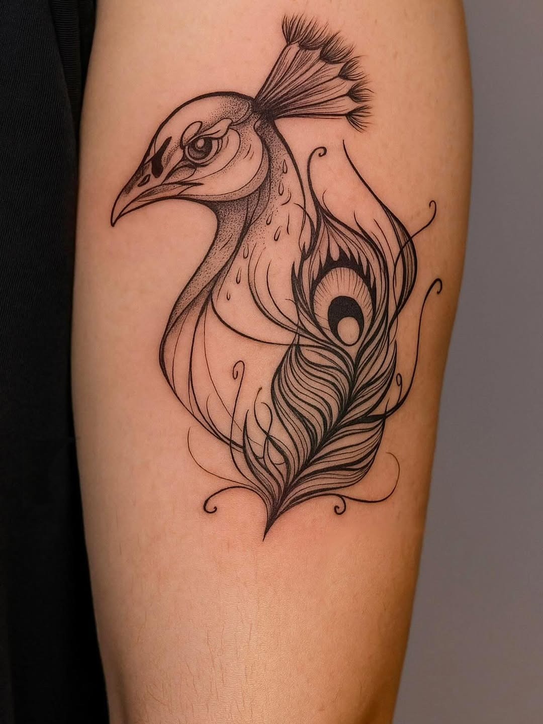 Elegant blackwork peacock tattoo on skin Tattoo Design