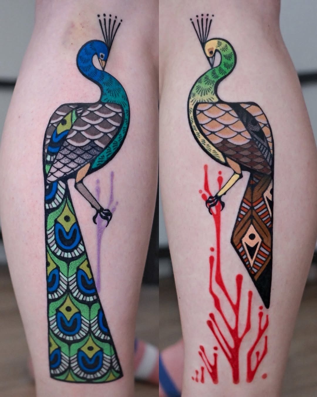 Stunning peacock tattoos with vibrant colors Tattoo Design