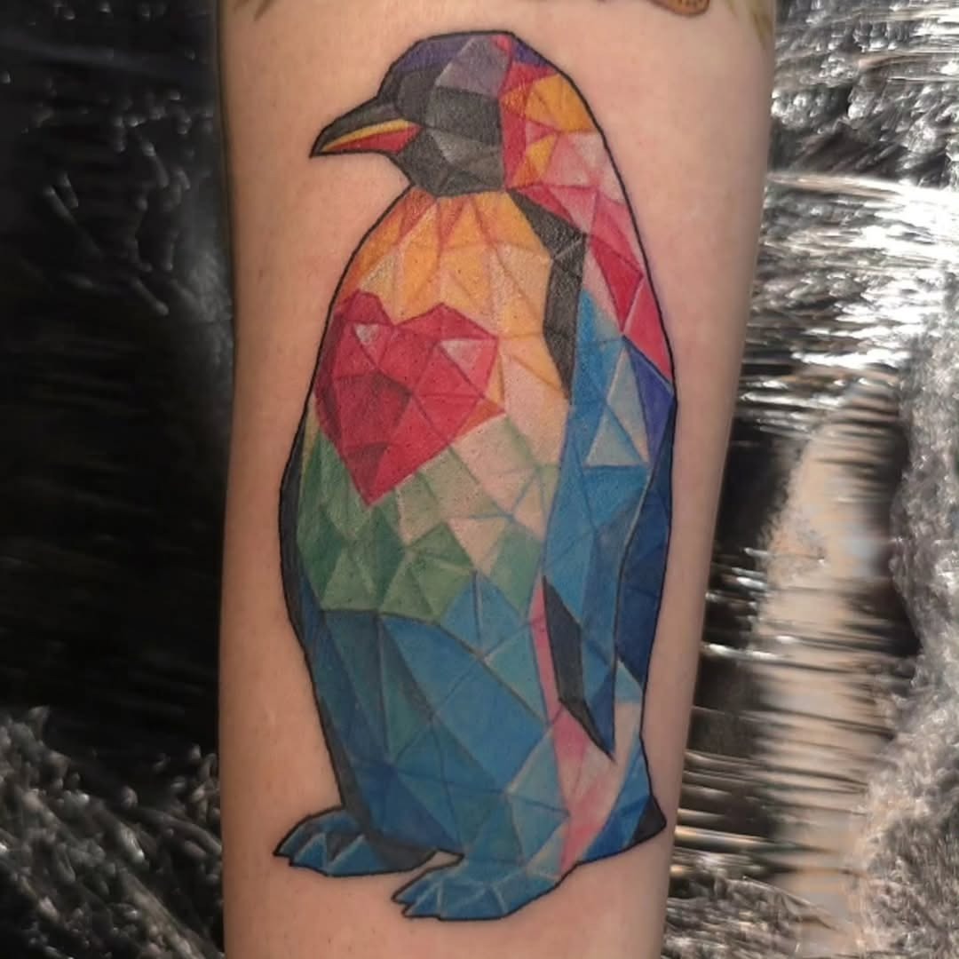 Vibrant geometric penguin tattoo design Tattoo Design