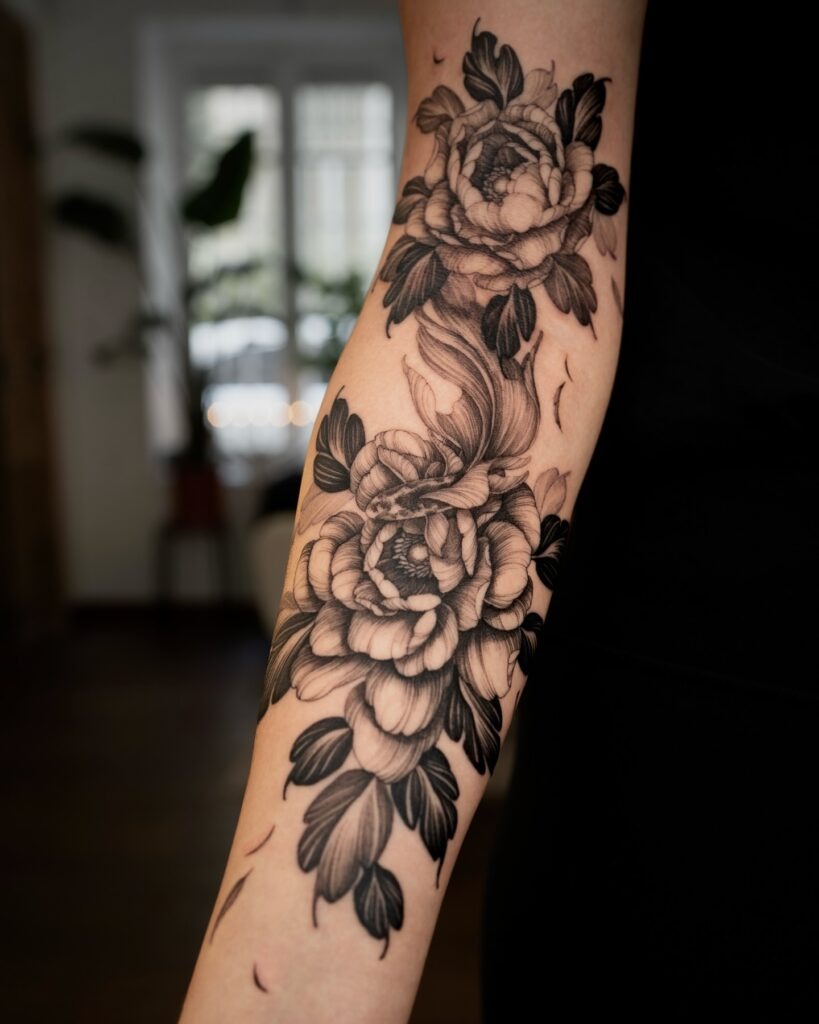 Black and White Peony Tattoo Ideas Tattoo Design
