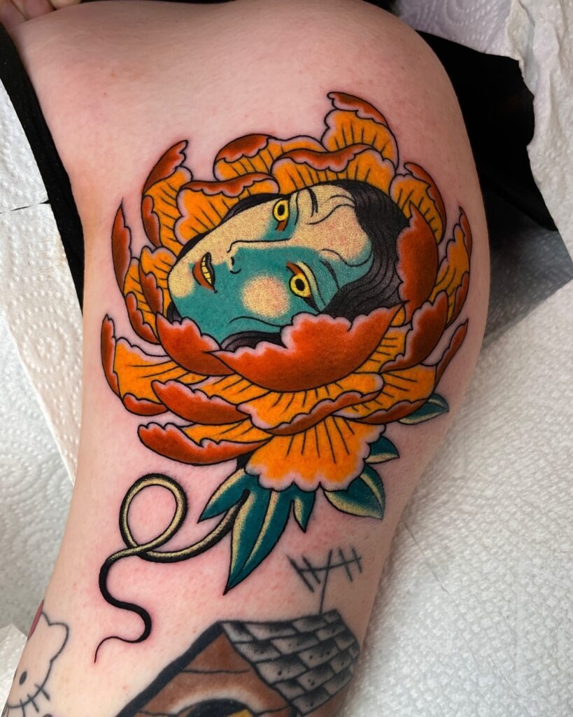 Blackout Peony Armband Tattoo with Red Highlights Tattoo Design