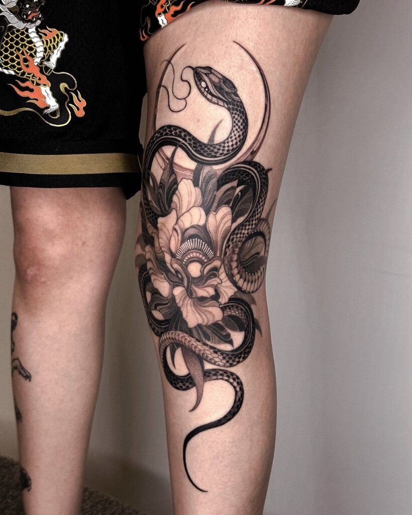 Bold Black and Gray Peony Shoulder Tattoo Tattoo Design