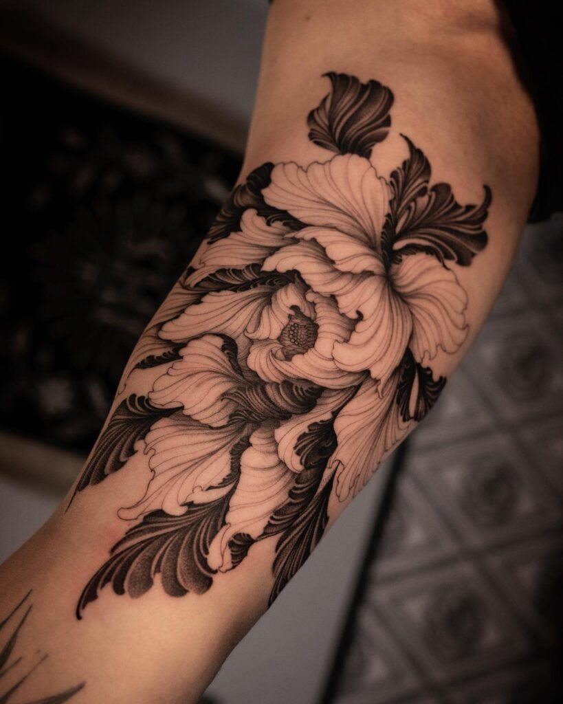 Bold Neo-Traditional Peony Tattoo Tattoo Design