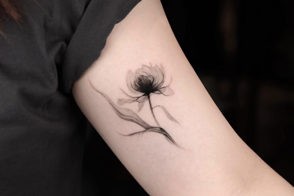 Bold Peony Blossoms with Black Bar Tattoo Tattoo Design