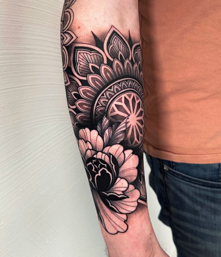 Flowing Black and Gray Peony Tattoo Tattoo Design