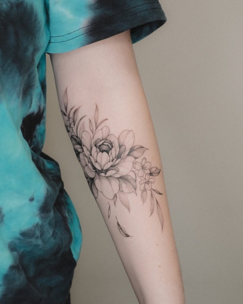 Minimalist Pink Peony Tattoo on the Ankle Tattoo Design